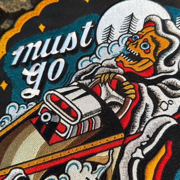 Must Go Faster Iron On Backpatch Embroidery Boxcar Skeleton Traditional - Picture 5 of 6